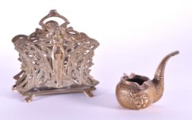 LATE 20TH CENTURY ART NOUVEAU STYLE BRASS LETTER RACK AND ASHTRAY