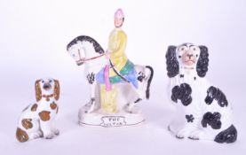 THREE 19TH CENTURY STAFFORDSHIRE CERAMIC FIGURES