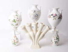 WEDGWOOD - SIX LATE 20TH CENTURY PORCELAIN VASES AND POSY HOLDER