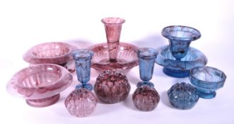 COLLECTION OF EARLY TO MID CENTURY ART DECO BLUE AND PURPLE GLASS WARE