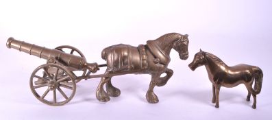 20TH CENTURY BRASS HORSE & CANNON FIGURE