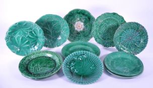 COLLECTION OF 20TH CENTURY GREEN MAJOLICA PLATES