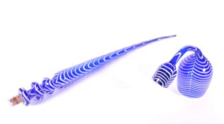 LATE 19TH CENTURY NAILSEA BLUE AND WHITE GLASS PIPE