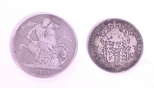 1820S KING GEORGE IV SILVER CROWN & HALF CROWN