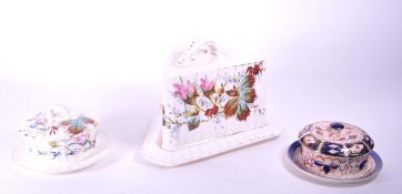 LATE 19TH CENTURY FRANZ ANTON MEHLEM CHEESE DISH WITH TWO BUTTER DISHES
