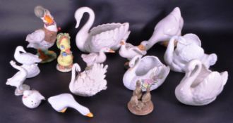 COLLECTION OF LATE 20TH CENTURY ASSORTED SWAN AND DUCK FIGURES
