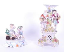 EARLY 20TH CENTURY CONTINENTAL PORCELAIN CANDLESTICK HOLDER AND CRUET SET