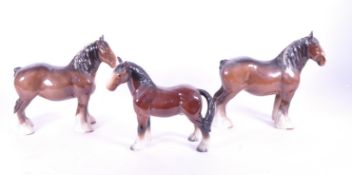 JOHN BESWICK - COLLECTION OF THREE CHINA PORCELAIN SHIRE HORSES