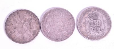 THREE 19TH CENTURY EUROPEAN SILVER COINS