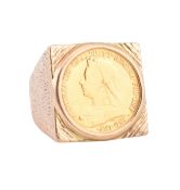 VICTORIAN HALF SOVEREIGN COIN MOUNTED IN 9CT GOLD RING