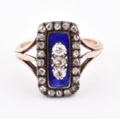 19TH CENTURY GOLD DIAMOND & BLUE ENAMEL MOURNING RING