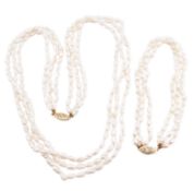 14CT GOLD & PEARL NECKLACE & BRACELET SUITE