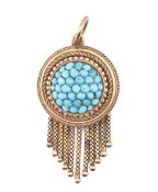 15CT GOLD & TURQUOISE TASSEL PENDANT