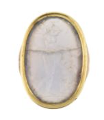 19TH CENTURY BLUE CHALCEDONY INTAGLIO CUPID PSYCHE RING