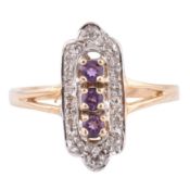 HALLMARKED 9CT GOLD AMETHYST & DIAMOND RING