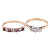 TWO HALLMARKED 9CT GOLD DIAMOND & GEM SET RINGS