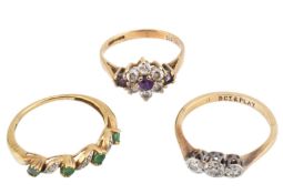 THREE 9CT GOLD & GEM SET RINGS