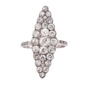 HALLMARKED 18CT GOLD & DIAMOND NAVETTE CLUSTER RING