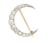 19TH CENTURY DIAMOND SET CRESCENT BROOCH PIN