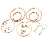 THREE PAIRS OF 9CT GOLD HOOP EARRINGS