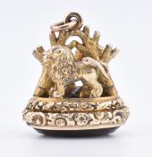 VICTORIAN DOUBLE LION CITRINE QUARTZ FOB PENDANT