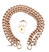 HALLMARKED 9CT GOLD DOUBLE CHAIN BRACELET WITH HEART PADLOCK CLASP