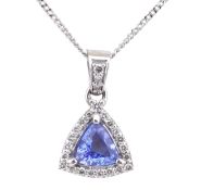 WHITE GOLD TANZANITE & DIAMOND PENDANT NECKLACE