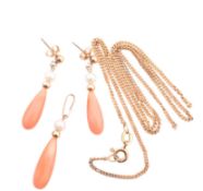 14CT GOLD & CORAL JEWELLERY & 9CT GOLD CHAIN AF