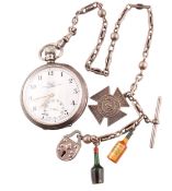 HALLMARKED SILVER POCKET WATCH WITH WATCH CHAIN & CHARMS