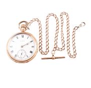 GOLD PLATED WALTHAM POCKET WATCH ON HALLMARKED 9CT GOLD WATCH CHAIN