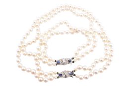 WHITE GOLD & SAPPHIRE PEARL NECKLACE & BRACELET SUITE