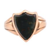 VICTORIAN HALLMARKED 15CT GOLD & BLOODSTONE SHIELD SIGNET RING