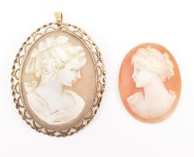 TWO CAMEOS INCLUDING HALLMARKED 9CT GOLD MOUNTED CAMEO PENDANT