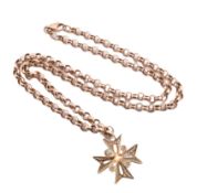 HALLMARKED 9CT GOLD BELCHER CHAIN NECKLACE WITH FILIGREE MALTESE CROSS