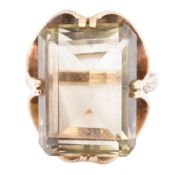 1970S HALLMARKED 9CT GOLD & SMOKY QUARTZ DRESS RING
