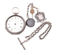 VICTORIAN HALLMARKED SILVER POCKET WATCH AF WITH FOB & MEDALLION