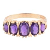 HALLMARKED 9CT GOLD & AMETHYST FIVE STONE RING