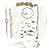 COLLECTION OF SILVER WHITE METAL JEWELLERY & METAL WATCHES