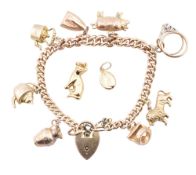 HALLMARKED 9CT GOLD CHARM BRACELET AF & CHARMS