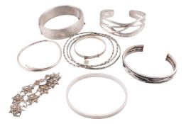 COLLECTION OF SILVER BANGLES & BRACELETS