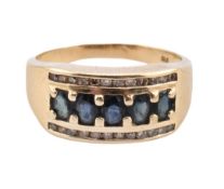 9CT GOLD SAPPHIRE & DIAMOND FIVE STONE RING
