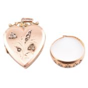 9CT GOLD BACK & FRONT LOCKET WITH 18CT GOLD & DIAMOND RING