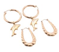 TWO PAIRS OF 9CT GOLD HOOP EARRINGS