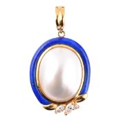 18CT GOLD MABE PEARL & DIAMOND NECKLACE PENDANT
