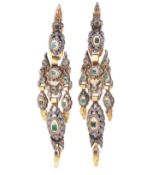 19TH CENTURY SPANISH GOLD SILVER GEM SET EARRINGS