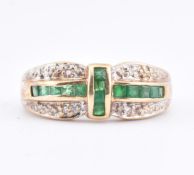 HALLMARKED 9CT GOLD DIAMOND & EMERALD RING