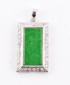18CT WHITE GOLD JADEITE & DIAMOND NECKLACE PENDANT