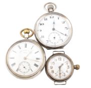 HALLMARKED SILVER THOS RUSSELL POCKET WATCH T/W 2 OTHERS