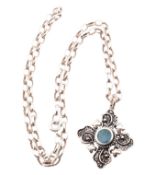 JERUSALEM 950 SILVER & HARDSTONE CROSS PENDANT NECKLACE