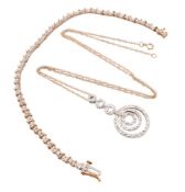 HALLMARKED 9CT GOLD & DIAMOND LINE BRACELET & 9CT GOLD & DIAMOND PENDANT NECKLACE